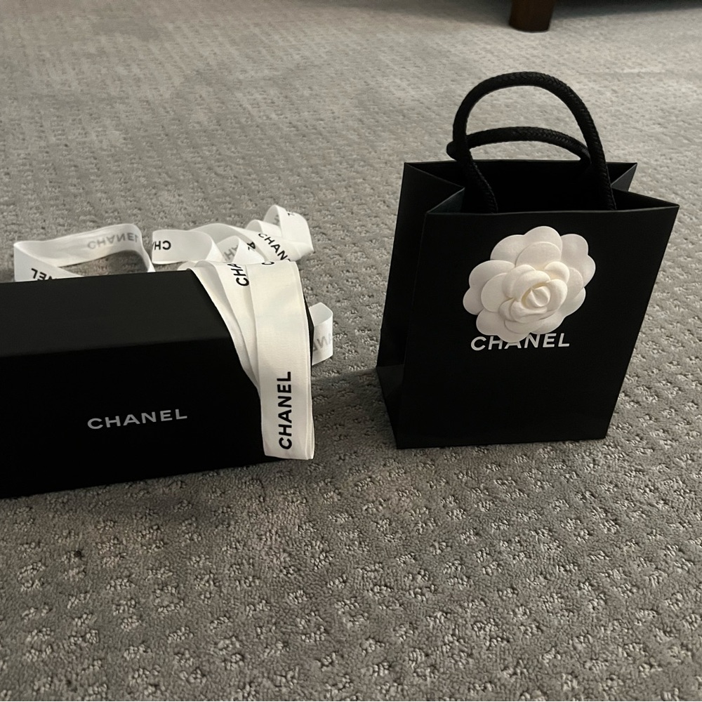 Chanel Black Box & Bag with White Flower and Ribbon